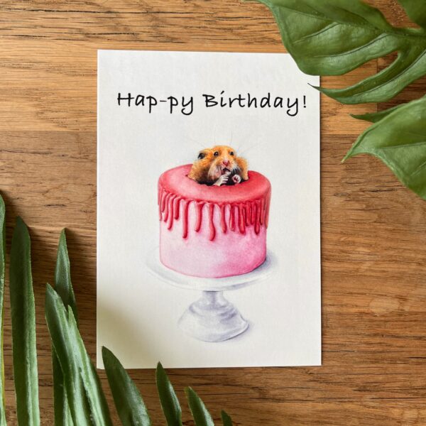 Wenskaart hamster in taart