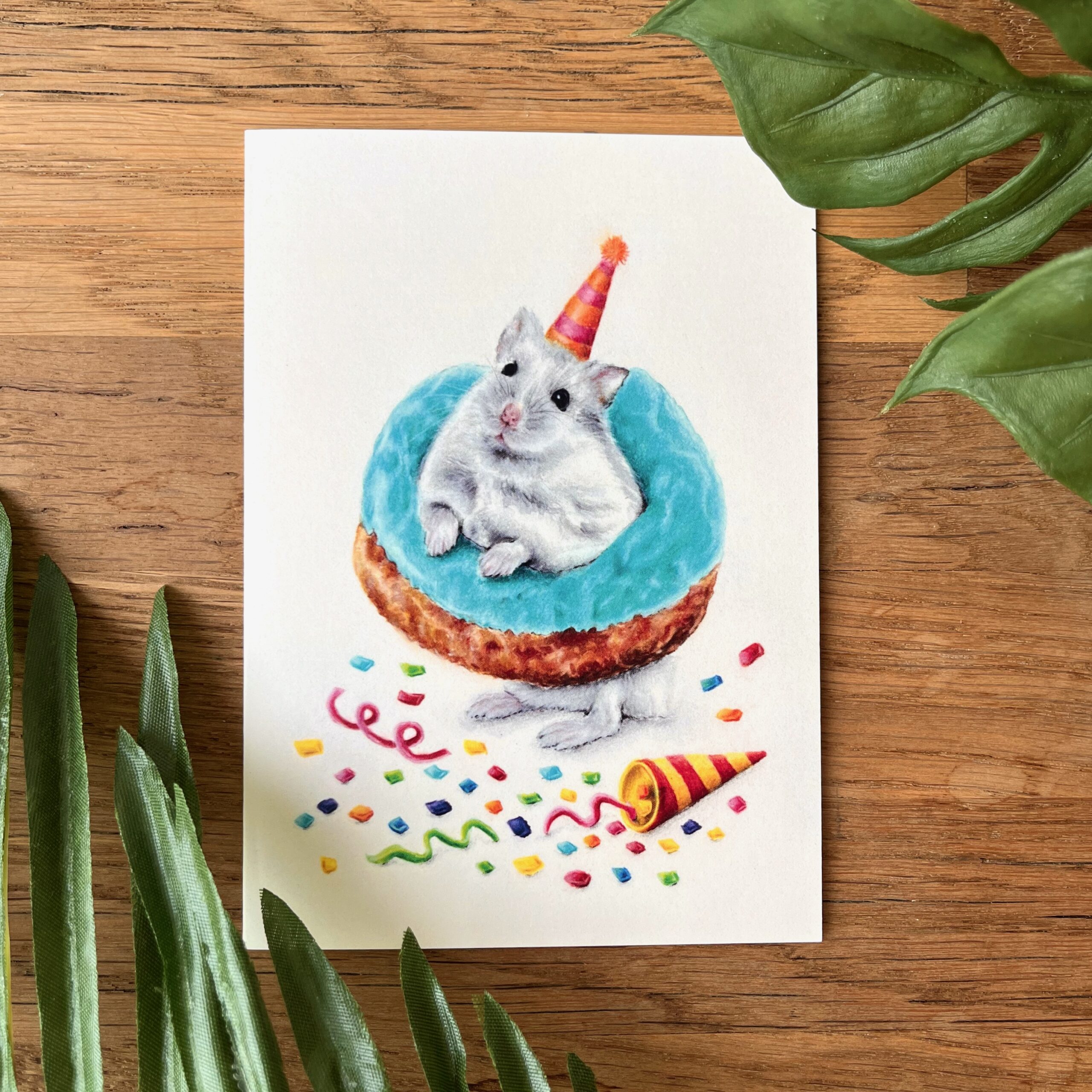 Wenskaart hamster in donut